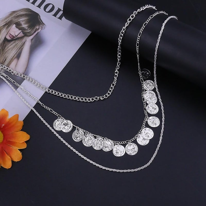 Starwo Gold Pirate Necklace for Women Vintage Chunky Layered Pirate Choker Necklaces Coin Pendant Chain Necklaces Punk 80s 90s Necklace Halloween Prom Pirates Costume Accessories - Image 5